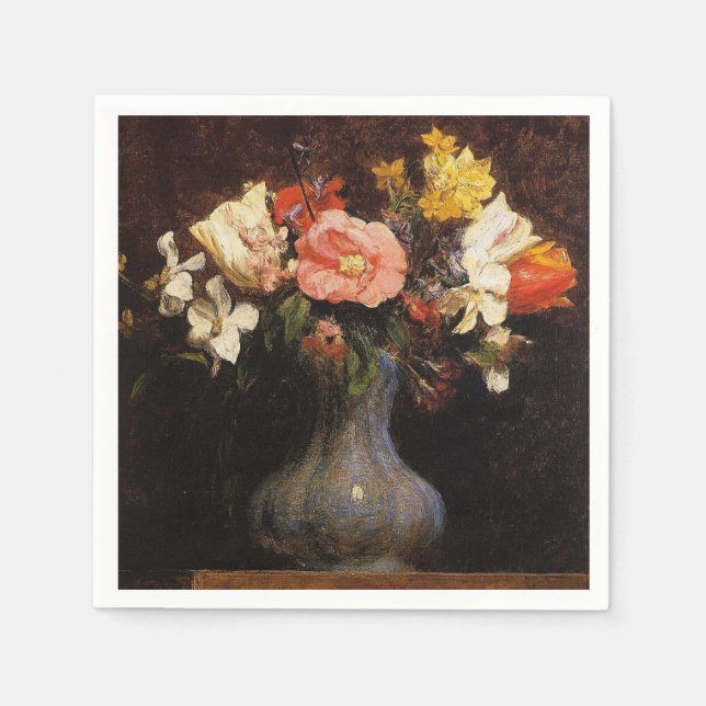 Serviette En Papier Henri Fantin-Latour, Fleurs, Camelias, Tulipes (Devant)