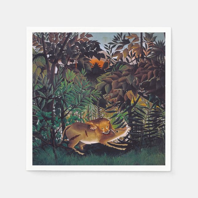 Serviette En Papier Henri Rousseau - Le lion affamé (Devant)