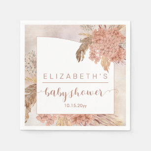 Serviette En Papier Herbe Boho Pampas   Baby shower fille Hydrangeas