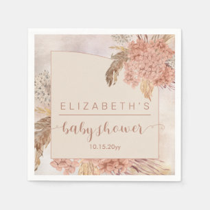Serviette En Papier Herbe Boho Pampas   Hydrangeas Girl Baby shower N