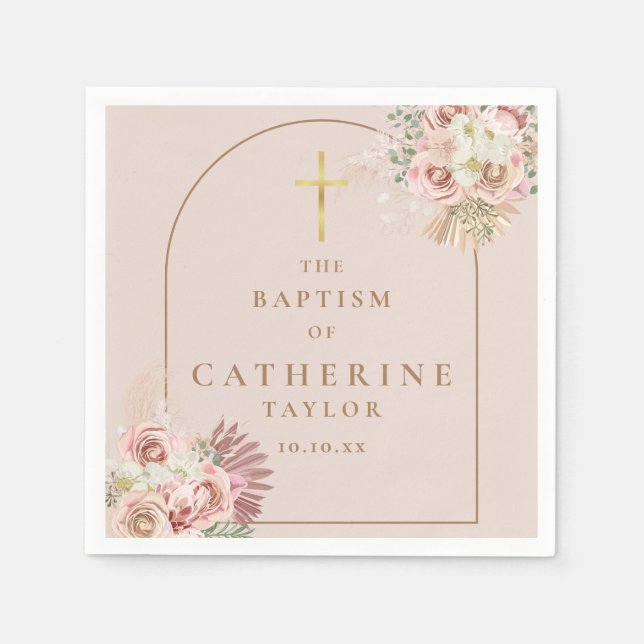 Serviette En Papier Herbe de la Pampa Fleur de Baptême (Devant)