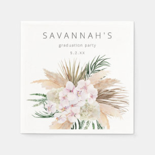 Serviette En Papier Herbe de Pampas Bohème Fleurale Nom ou Monogramme 