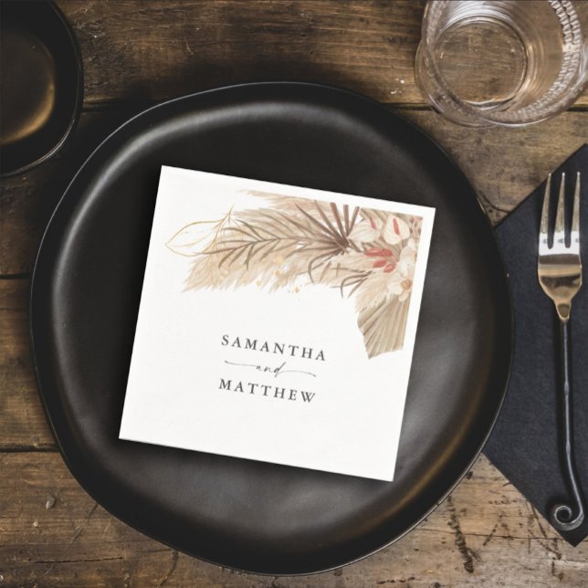 Serviette En Papier Herbe des Pampas Bohème Mariage Palmier Séché (Keep this boho theme throughout your wedding with the dried palm and pampas grass design.)