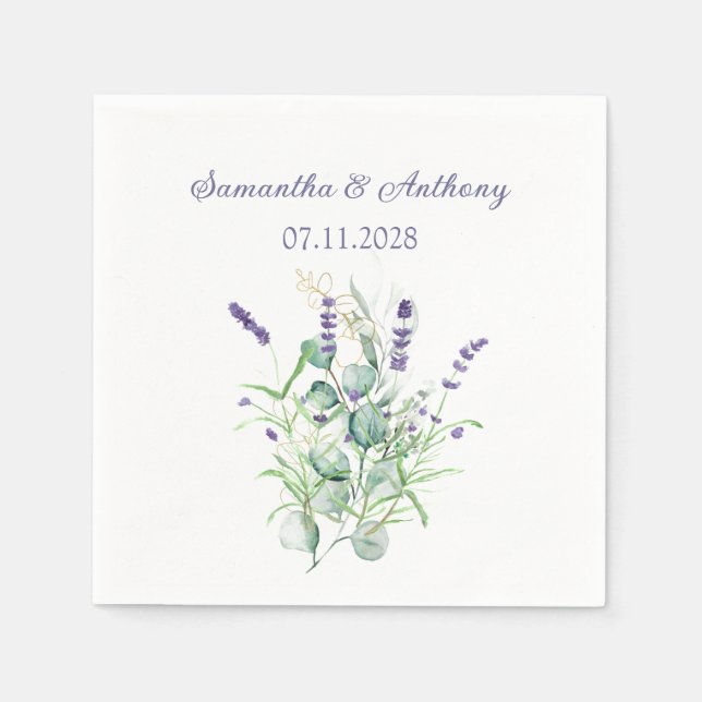 Serviette En Papier Herbes d'aquarelle Lavender Eucalyptus violet (Devant)