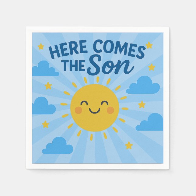 Serviette En Papier Here Comes the Son Baby Shower- Sunshine  (Devant)