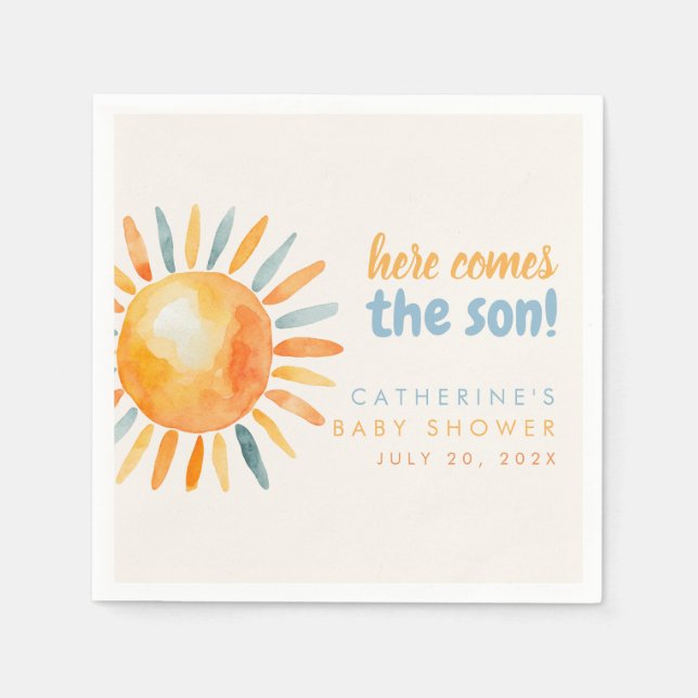 Serviette En Papier Here Comes the SON Boho Baby Shower Napkins (Devant)