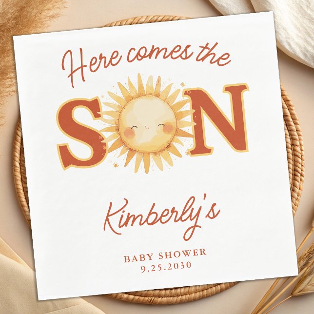 Serviette En Papier Here Comes The Son Boho Sunshine Cute Baby Shower (Créateur téléchargé)