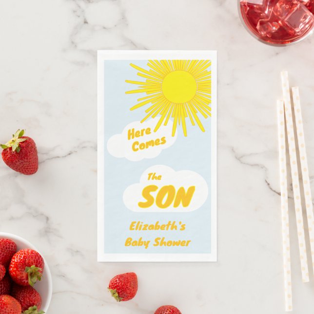 Serviette En Papier Here Comes The Son Boy Baby Shower (En situation)