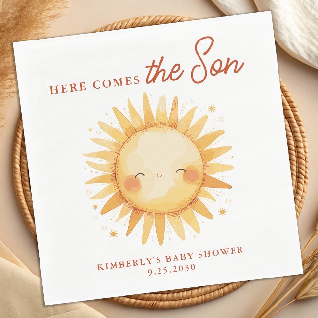 Serviette En Papier Here Comes The Son Cute Sunshine Boho Baby Shower (Créateur téléchargé)