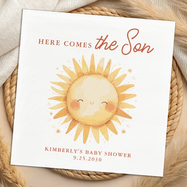 Serviette En Papier Here Comes The Son Sunshine Cute Boho Baby Shower (Créateur téléchargé)