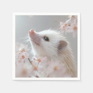 Serviette En Papier Hérisson adorable parmi les fleurs du printemps