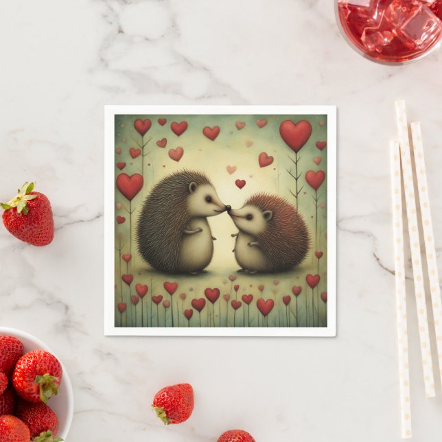 Serviette En Papier Hérisson Amour 1 (En situation)