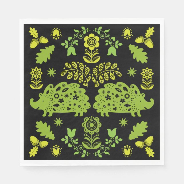 Serviette En Papier Hérisson Art populaire (Devant)