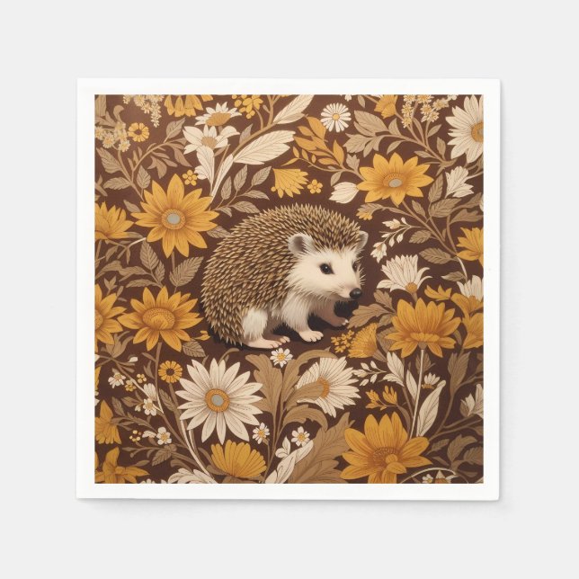 Serviette En Papier Hérisson Brown Floral William Morris Inspiré (Devant)