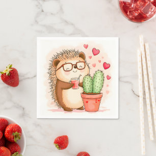 Serviette En Papier Hérisson Cactus Chedgehog Aquarelle