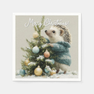 Serviette En Papier Hérisson dans un pull décorant un sapin de Noël