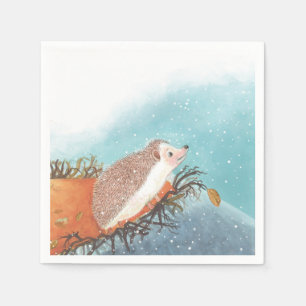 Serviette En Papier Hérisson et premiers flocons de neige