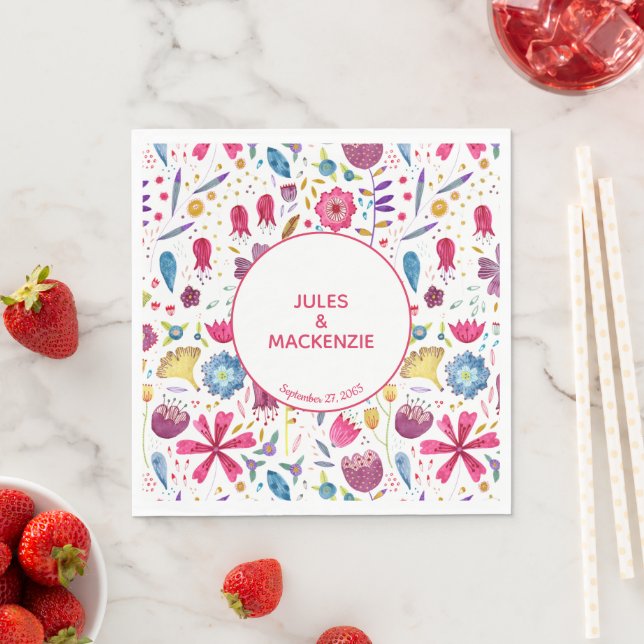 Serviette En Papier Hérisson Fleurs sauvages (En situation)