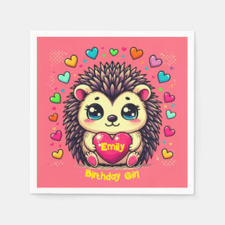 Serviette En Papier Hérisson Mignon Anniversaire Fille Personnalisable