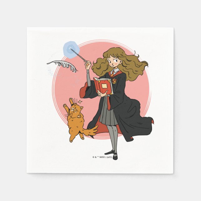 Serviette En Papier Hermione et Crookshanks Wingardium Leviosa (Devant)