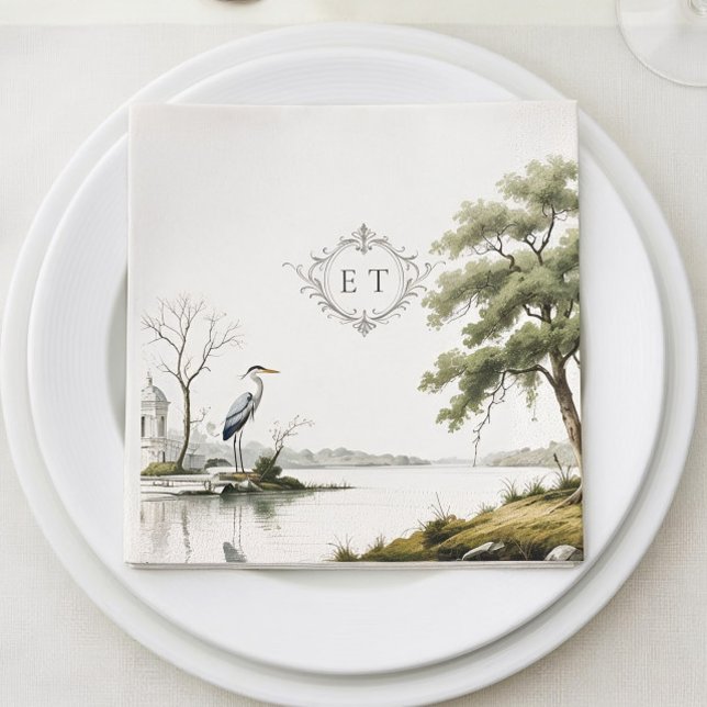 Serviette En Papier Heron Toile French Country Monogram Paper Napkin (Créateur téléchargé)