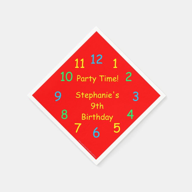 Serviette En Papier Heure de la fête, 9e anniversaire, horloge rouge,  (Coin)