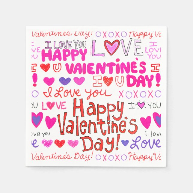 Serviette En Papier Heureuse Sainte-Valentin Doodles Motif (Devant)