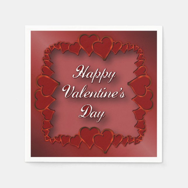 Serviette En Papier Heureuse Sainte-Valentin Red Hearts Napkins (Devant)