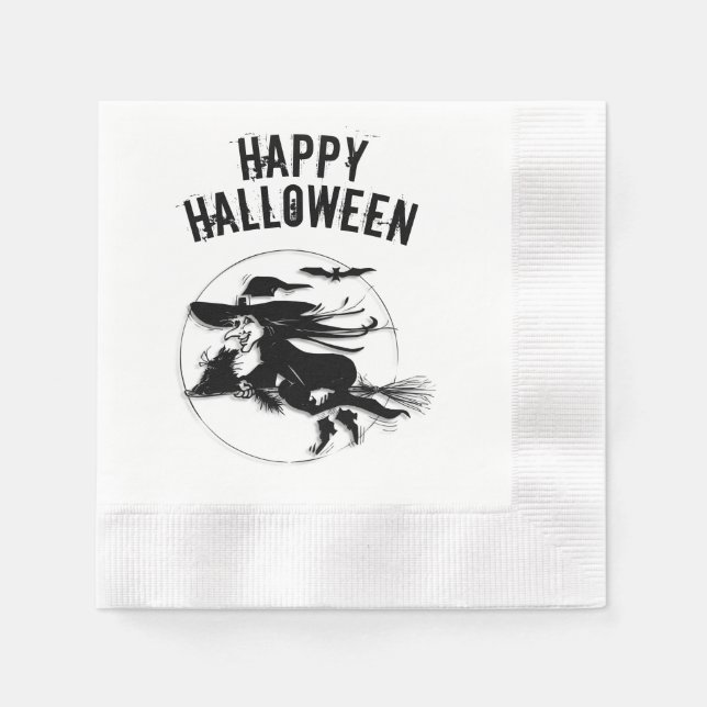 Serviette En Papier Heureuse sorcière d'Halloween (Devant)