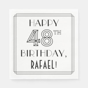 Serviette En Papier HEUREUX 48E ANNIVERSAIRE ; Style Art Déco ; Nom pe