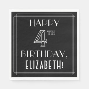 Serviette En Papier HEUREUX 4E ANNIVERSAIRE ; Style Art Déco ; Nom per