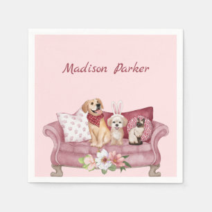 Serviette En Papier Heureux Amis Sur Le Canapé