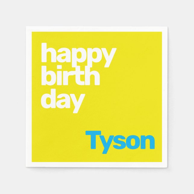 Serviette En Papier heureux Anniversaire minimal simple moderne jaune (Devant)