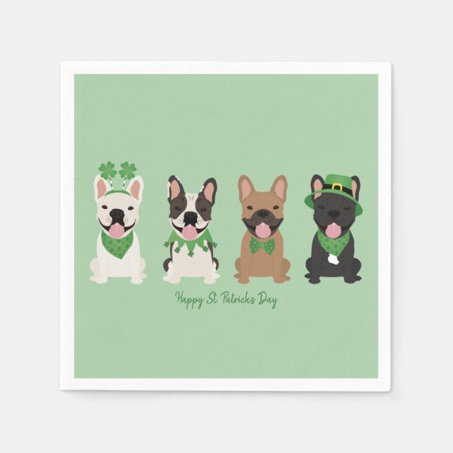 Serviette En Papier Heureux Bulldogs français en Jour de la Saint Patr (Devant)