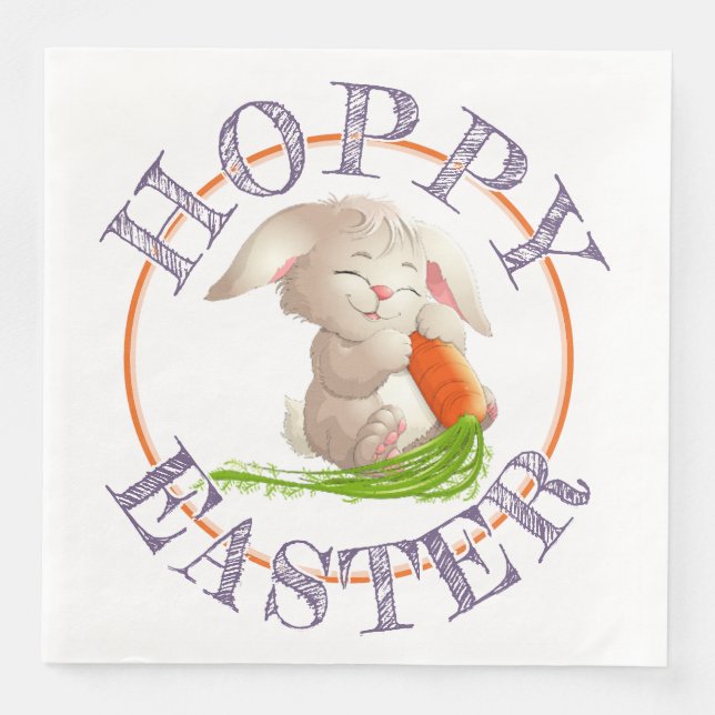 Serviette En Papier Heureux Bunny Pâques Motif (Devant)