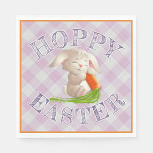 Serviette En Papier Heureux Bunny Pâques rose En vichy Motif