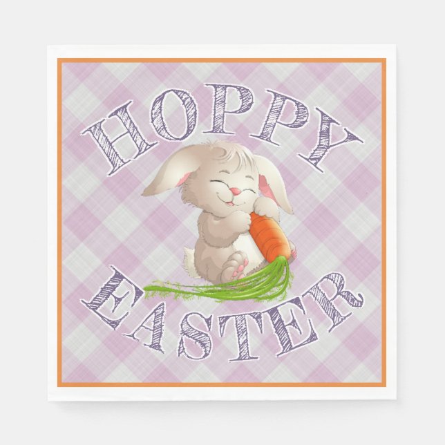 Serviette En Papier Heureux Bunny Pâques rose En vichy Motif (Devant)