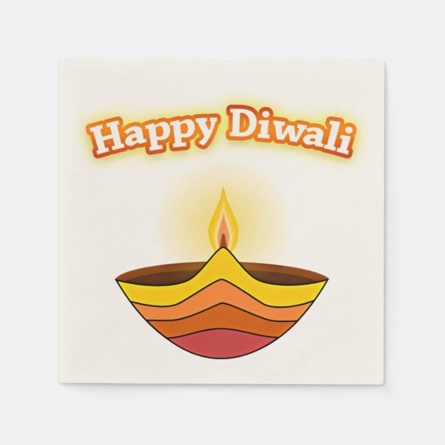 Serviette En Papier Heureux Diwali et Diya Lamp (Devant)