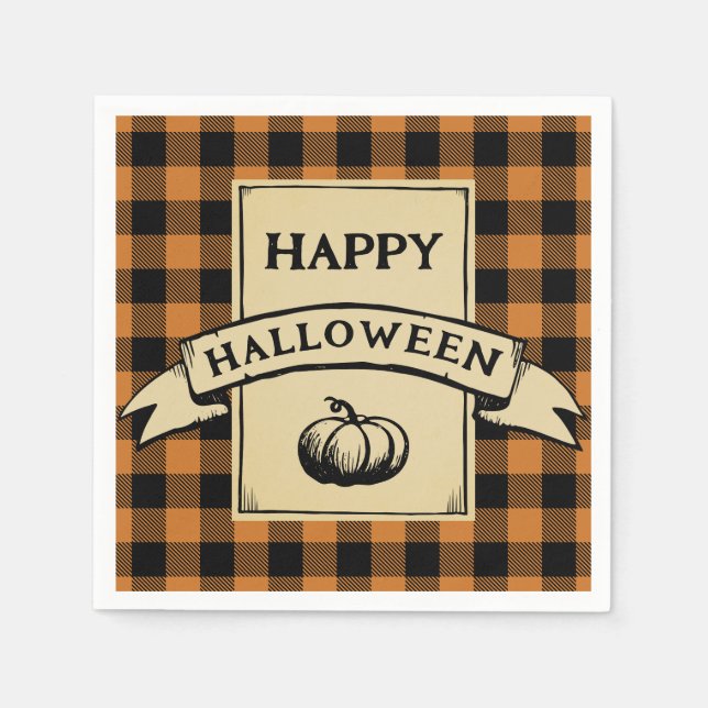 Serviette En Papier heureux halloween buffalo plaid (Devant)
