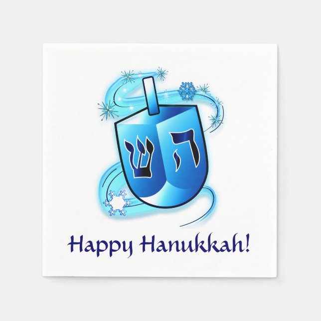 Serviette En Papier Heureux Hanoukka avec la rotation Dreidel (Devant)