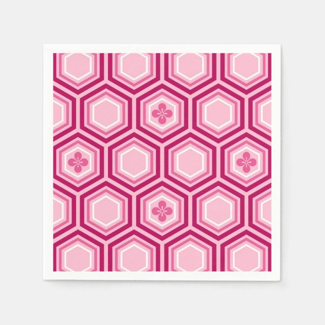Serviette En Papier Hexagonal Kimono Imprimer, Bourgogne et rose (Devant)