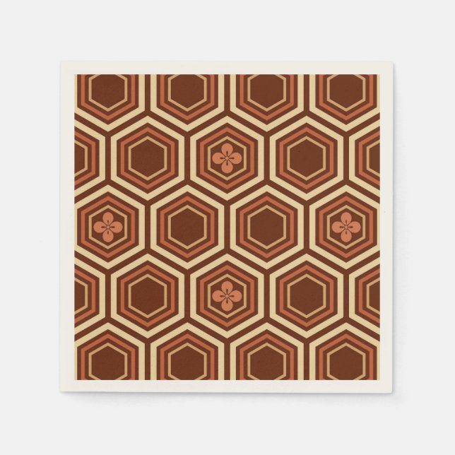 Serviette En Papier Hexagonal Kimono Imprimer, Brown et beige (Devant)