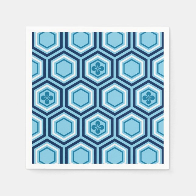 Serviette En Papier Hexagonal Kimono Imprimer, Marine et Bleu clair (Devant)