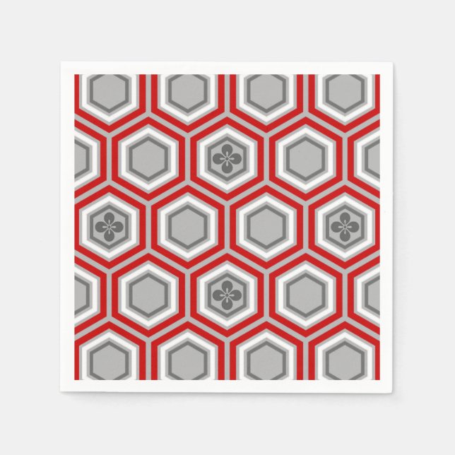 Serviette En Papier Hexagonal Kimono Imprimer, rouge et gris / gris (Devant)