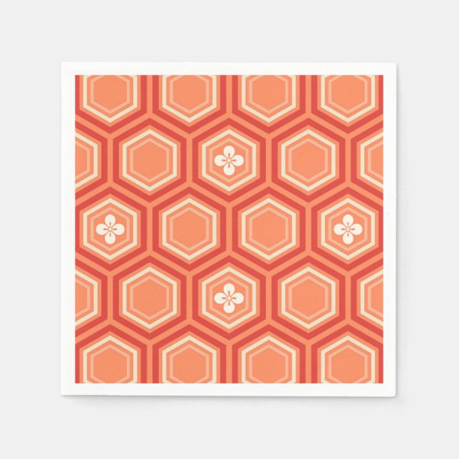 Serviette En Papier Hexagonal Kimono Print, Mandarin Orange (Devant)