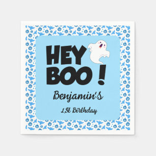 Serviette En Papier Hey Boo Blue Halloween Ghost fête d'anniversaire