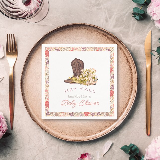 Serviette En Papier Hey Y'all Cowboy Boot & Bouquet Girl Baby shower (Créateur téléchargé)
