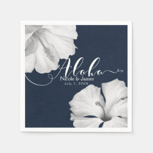 Serviette En Papier Hibiscus blanc Mariage tropical bleu Aloha