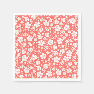 Serviette En Papier Hibiscus blanc sur Coral Tropical Chic
