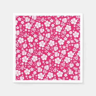 Serviette En Papier Hibiscus blanc sur Hot Pink Tropical Chic